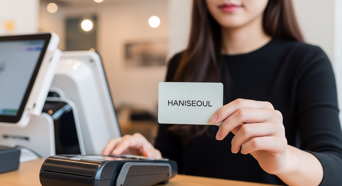 使用 HANISEOUL 卡在咖啡廳付款的樣子