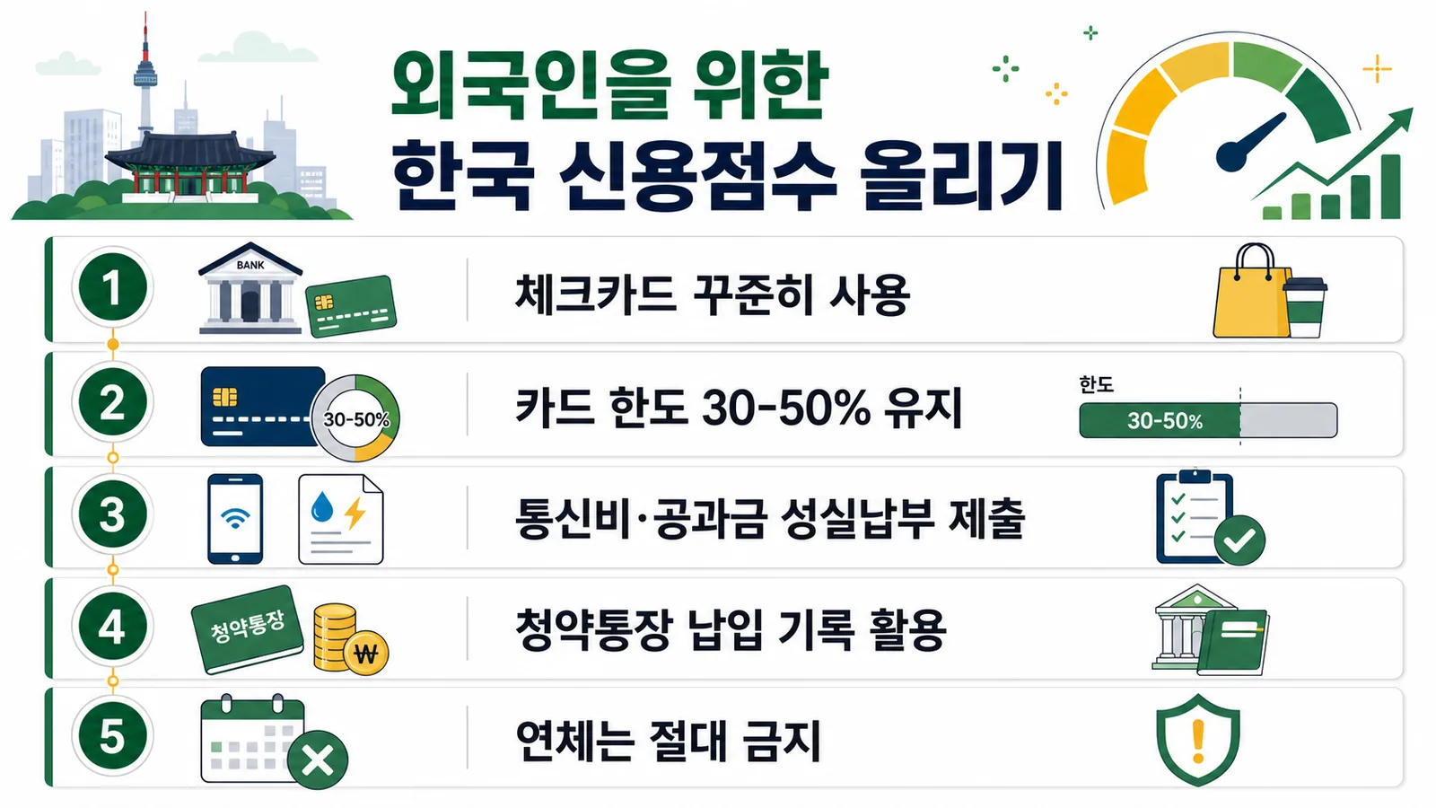 외국인을 위한 한국 신용점수 올리기 인포그래픽